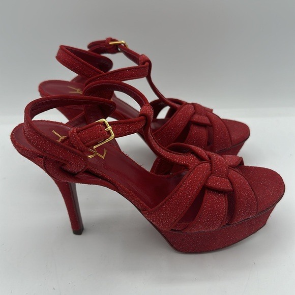 Yves Saint Laurent YSL Tribute 75 Red Glitter Sandals Size 35.5 EU / 5.5 US NWOB - Picture 5 of 10